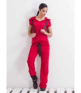 Комплект с блуза с качулка с къси ръкави и свободни панталони с ниско дъно