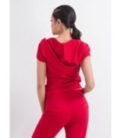 Комплект с блуза с качулка с къси ръкави и свободни панталони с ниско дъно