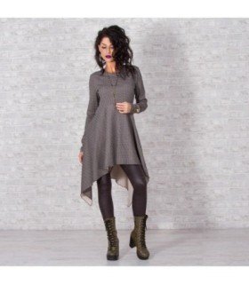 Сива асиметрична рокля с дълъг ръкав