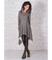 Сива асиметрична рокля с дълъг ръкав