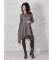 Сива асиметрична рокля с дълъг ръкав