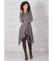 Сива асиметрична рокля с дълъг ръкав