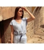 Светлосиня свободна ленена блуза