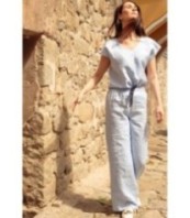 Светлосиня свободна ленена блуза