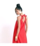 Дълга ленена летна рокля в червено