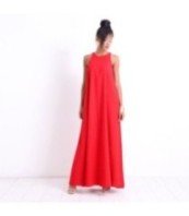 Дълга ленена летна рокля в червено