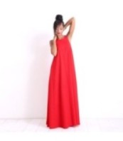 Дълга ленена летна рокля в червено