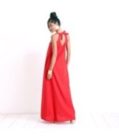 Дълга ленена летна рокля в червено