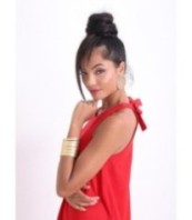 Дълга ленена летна рокля в червено