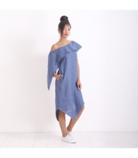 Асиметрична ленена парти рокля