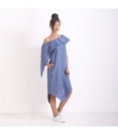 Асиметрична ленена парти рокля