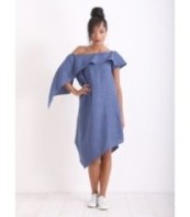 Асиметрична ленена парти рокля