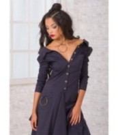 Тъмносиня асиметрична рокля