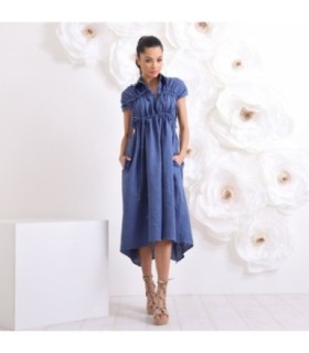 Стилна синя рокля с джобове