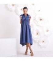 Стилна синя рокля с джобове