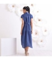 Стилна синя рокля с джобове