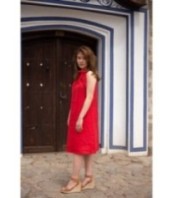 Къса ленена рокля без ръкави за бременни