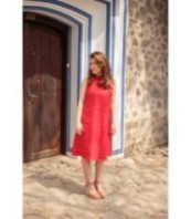 Къса ленена рокля без ръкави за бременни