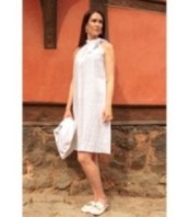 Къса ленена рокля без ръкави за бременни