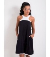 Памучна къса черно-бяла рокля