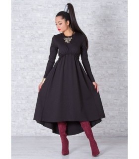 Елегантна официална черна рокля с дълги ръкави