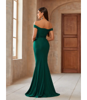 Дълга Зелена Рокля с разкроени рамене Елегантна бодикон рокля за парти