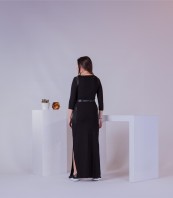 Черна Дълга Свободна Рокля с Големи Джобове от Еко Кожа и Колан мек и непрозрачен памук избор на цветове