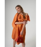 Официална рокля с шлейф оранжев цвят