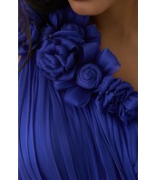 Дълга Елегантна Рокля с детайли в син цвят