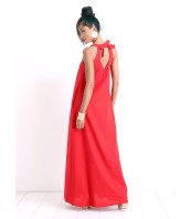 Червена ленена макси рокля без ръкави – елегантна кафтан рокля за коктейл и ежедневие