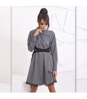 Елегантна сива рокля за жени – Плюс сайз, минималистичен стил с дълъг ръкав