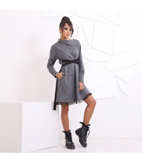 Елегантна сива рокля за жени – Плюс сайз, минималистичен стил с дълъг ръкав