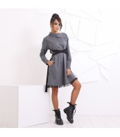 Елегантна сива рокля за жени – Плюс сайз, минималистичен стил с дълъг ръкав