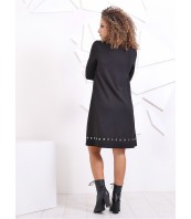 Черна свободна рокля с джобове, капси и дълъг ръкав