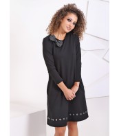 Черна свободна рокля с джобове, капси и дълъг ръкав