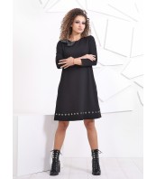 Черна свободна рокля с джобове, капси и дълъг ръкав