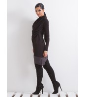 Черна асиметрична туника с поло яка и кожен акцент