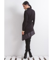 Черна асиметрична туника с поло яка и кожен акцент