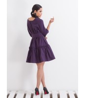 Лилава памучна рокля с панделка – Елегантна ежедневна рокля