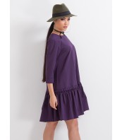 Лилава памучна рокля с панделка – Елегантна ежедневна рокля