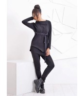 Асиметричен черен топ с колан – Дамска блуза ETERE