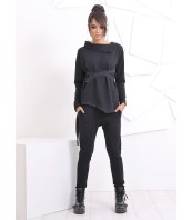 Асиметричен черен топ с колан – Дамска блуза ETERE