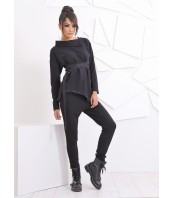 Асиметричен черен топ с колан – Дамска блуза ETERE