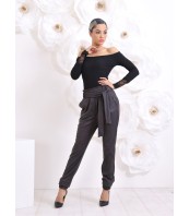 Черен топ с паднало рамо и дантела – Елегантна блуза ETERE