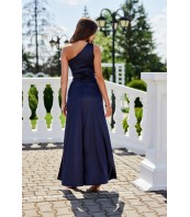 Inez — асиметрична сатенена макси рокля в тъмно синьо2