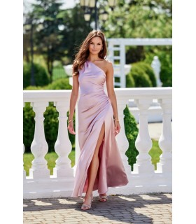 Inez — асиметрична сатенена макси рокля в бледо розово