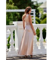 Inez — асиметрична сатенена макси рокля в бежаво