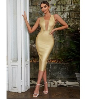 Секси Златна Рокля за Банкети и Партита|Метален плат